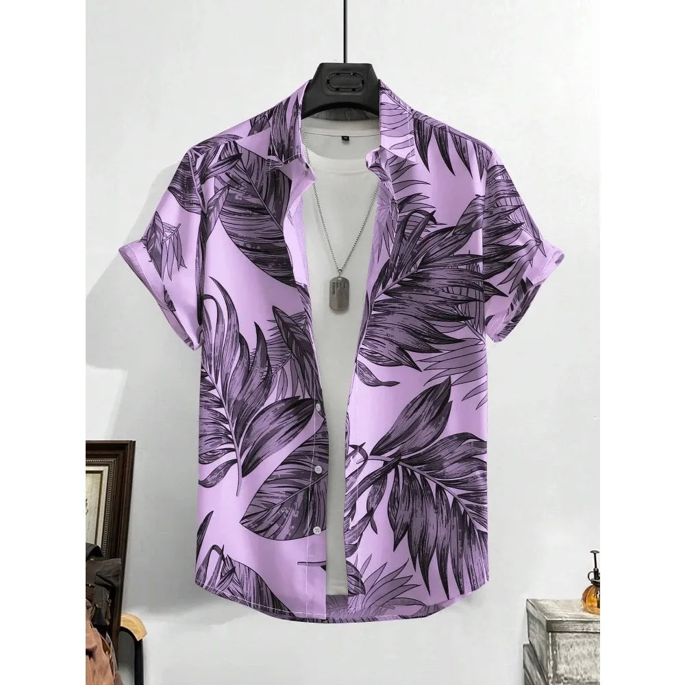 Leaf Tropical Men's Resort Hawaiian 3D Print Shirts Outdoor Vacation Beach Summer Turndown Short Sleeve Spandex Hawaii Shirts - mon !!!