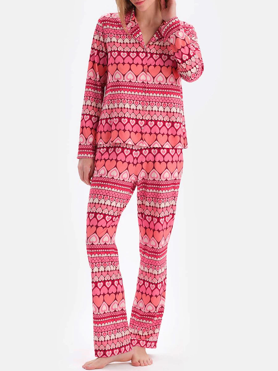 Women Valentine s Day Pajamas Lounge Set Heart Print Long Sleeve Tops and Pants 2 Piece Loungewear Outfits