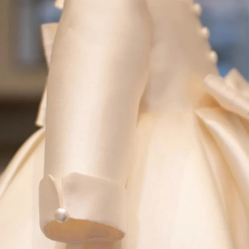 Neugeborenes Mädchen Prinzessin Bogen Knopf Kleid Langarm Säugling Kleinkind Kind Vestido Hochzeit Party Geburtstag Baby Kleidung 12M-10Y 