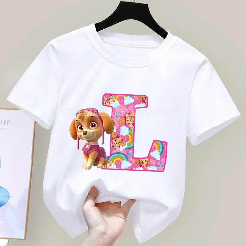 تي شيرت Paw Patrol صيفي للأولاد والبنات قمصان ماصة لطيفة برسومات كرتونية تشيس سكاي بيضاء ملابس بسيطة أساسية متعددة الاستخدامات هدية 