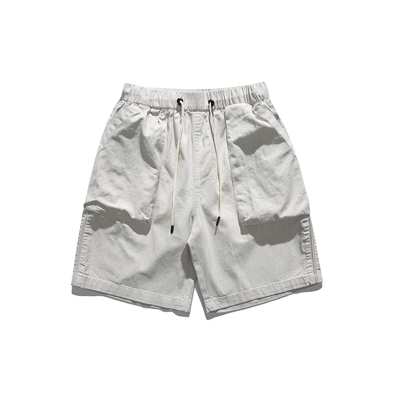 Fashion Leisure Pulling Rope Cargo Shorts Summer Men Elastic Waist Simplicity Comfort New Solid Color Large Pocket Men Shorts