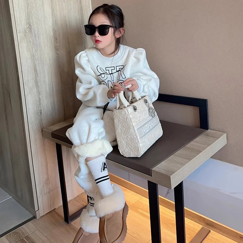 fashion Kids Fleece Girls Sweatshirt and Pants kids clothes