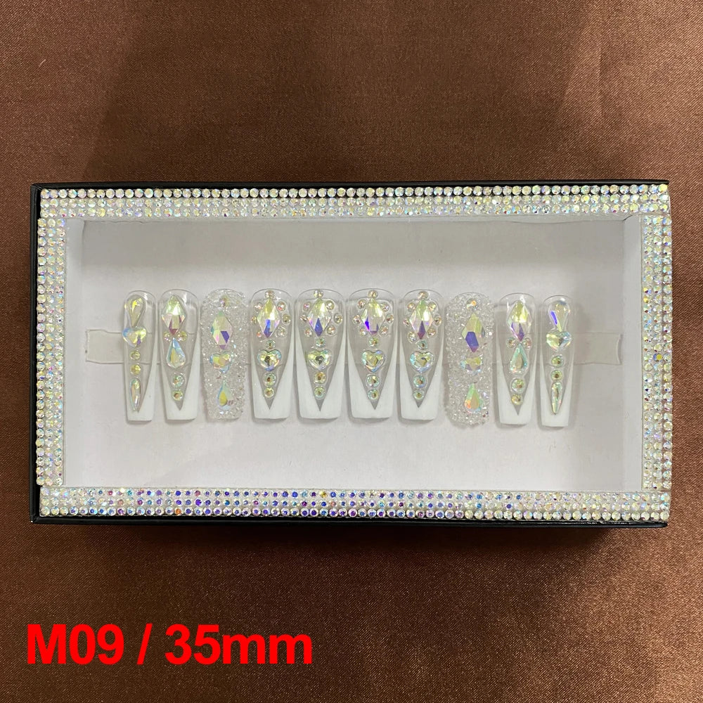 2024 New Design Nail Art Y2K Gel Polish Square Acrylic Luxury Glossy Bling Handmade Press On Nails 10 PCS Fingernails