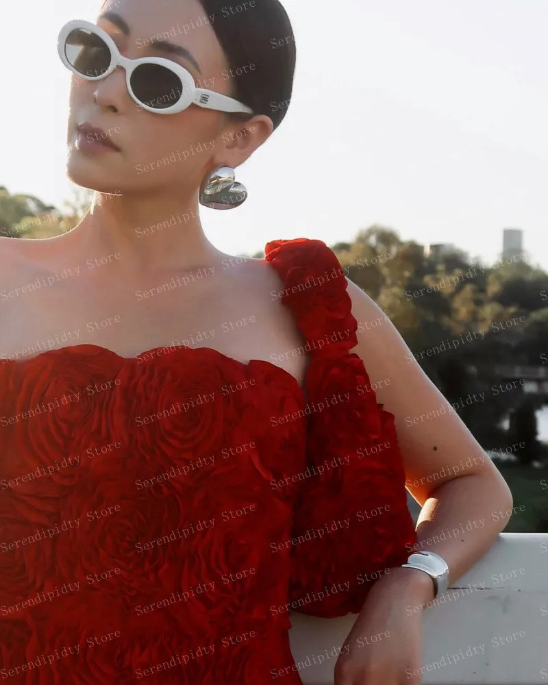 Strapless Red Mini Length Flowers Dress Straight Bodycon Party Dresses Custom Made 2024 New Fashion Gown Plus Size Floral Gowns