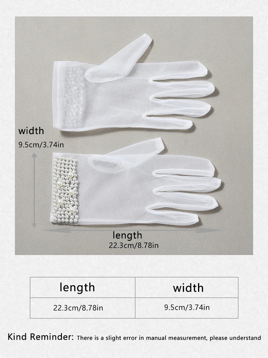 Bride Mesh Thin Short Pearl Imitation Gloves