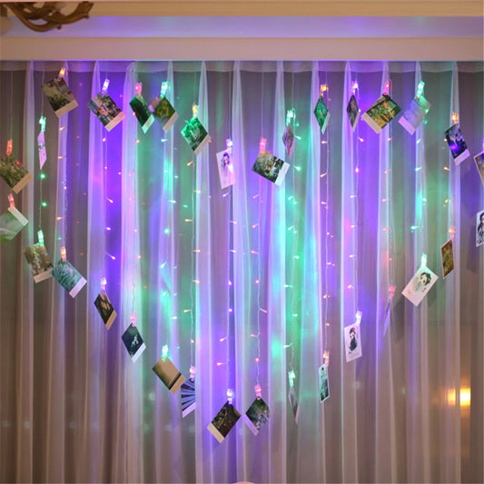 Led Heart String Lights For Room Heart Curtain Light With Photo Clip Butterfly Ornaments Valentine Wedding Decorations 2mX1.5m