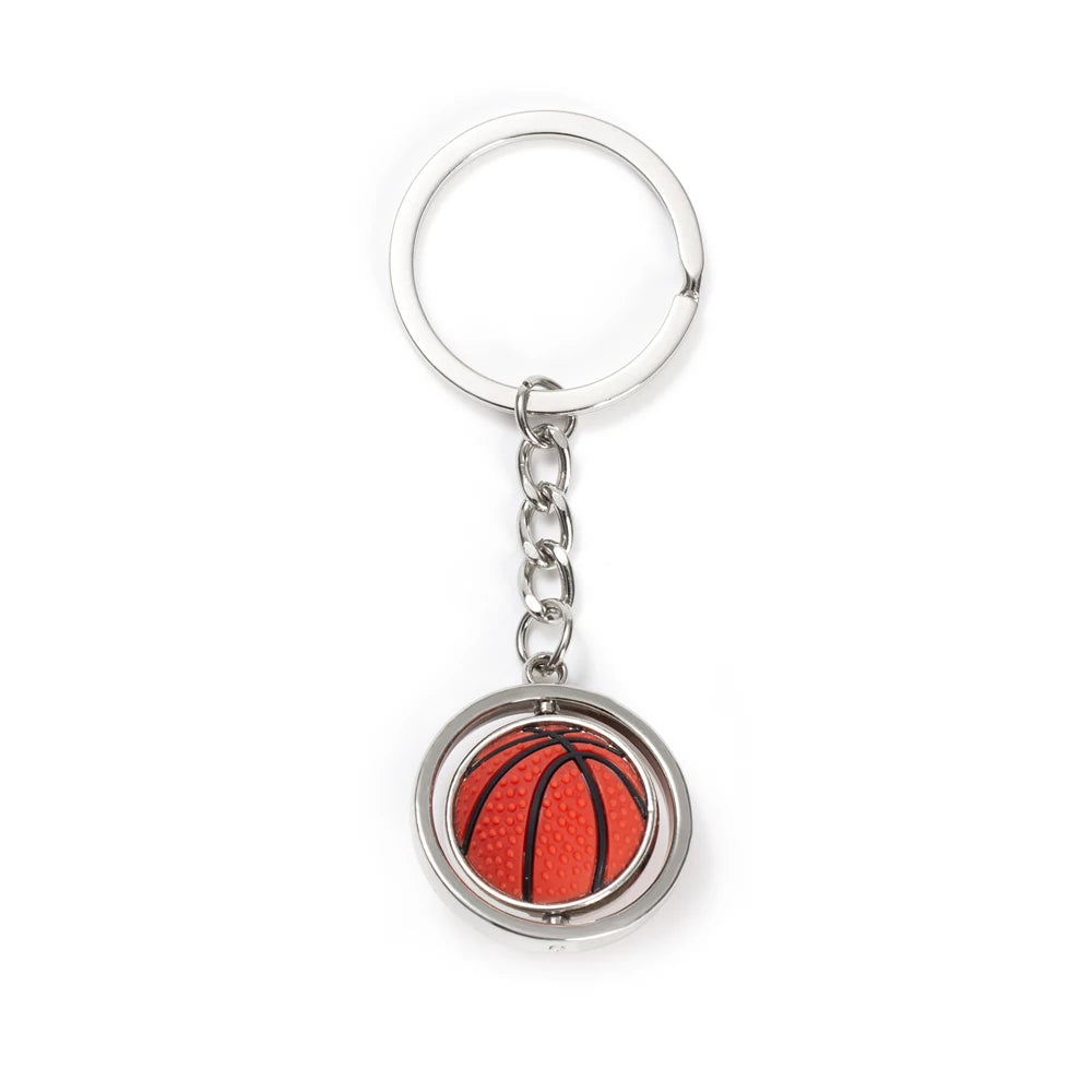 Rotating Mini Ball Keychain Basketball Football Golf Rugby Baseball Sport Key Ring Pendant Car Bag Metal Ball Ornament Boys Gift