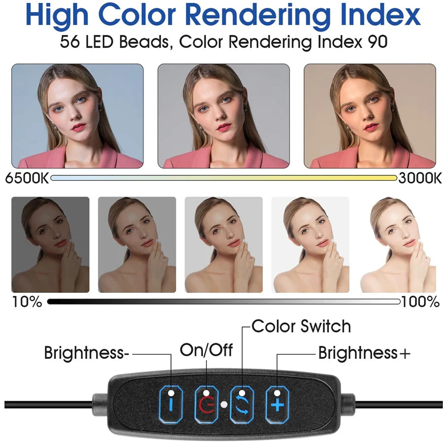 حلقة ضوء 16 سم لاجتماعات زووم، حلقة ضوء للكمبيوتر المحمول مع حامل ثلاثي القوائم، حلقة ضوء مع كوب شفط للهاتف وشاشة الكمبيوتر 