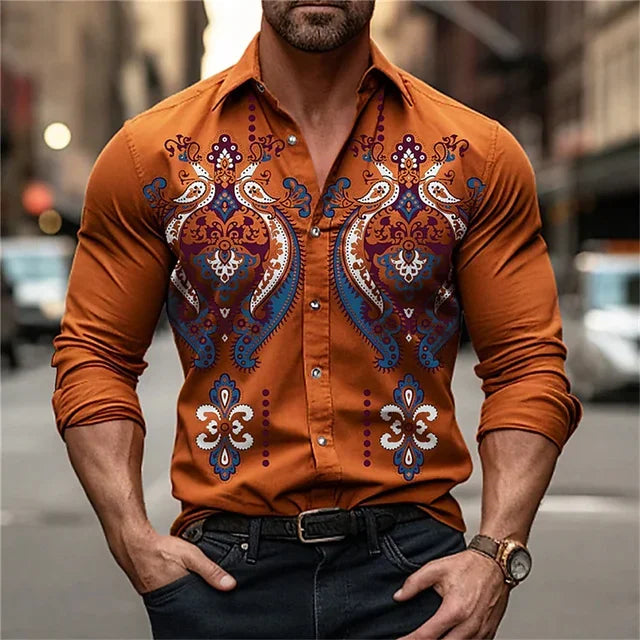 2025 New Men's Street Fashion Long sleeved Polo Collar Button Cardigan Shirt Diamond Print Designer Men's Clothing S-6XL