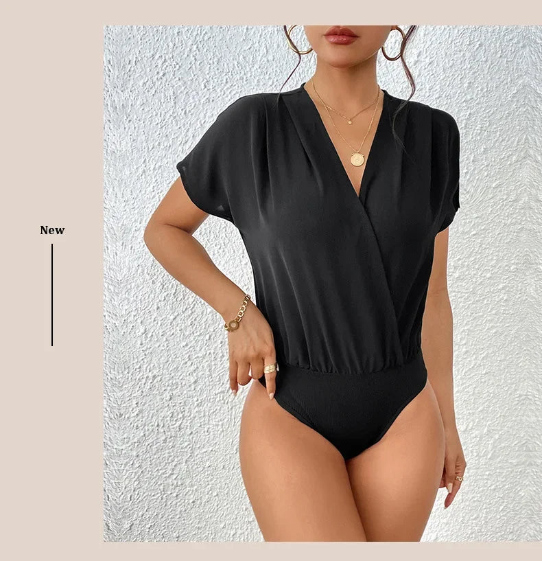 Woman Body Suits Women Loose V Neck Bodysuit for Jumpsuit Women 2025 Black Office Overalls Clothes E5650