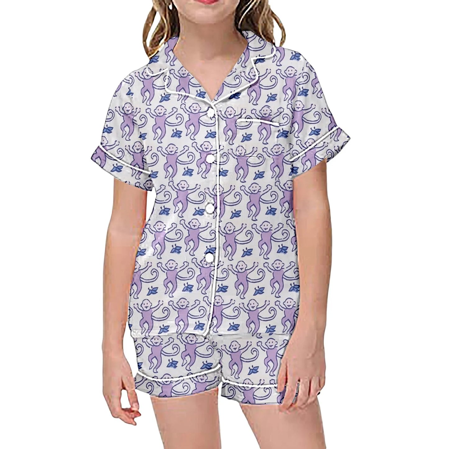 Cute Roller Monkey Print Pajama Short Sleeve Shirt And Shorts Pajama Set Sleepwear 2 Piece Set Pajamas For Kids Children Graphic