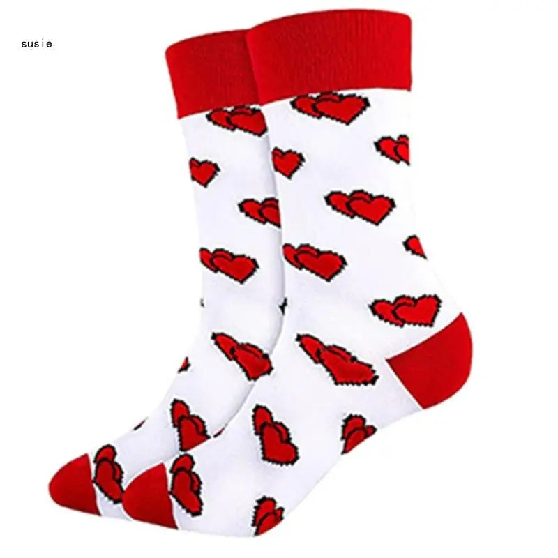 Cotton Middle Calf Socks for Him and Her Heart Lips Pattern for Valentines Day X7YA