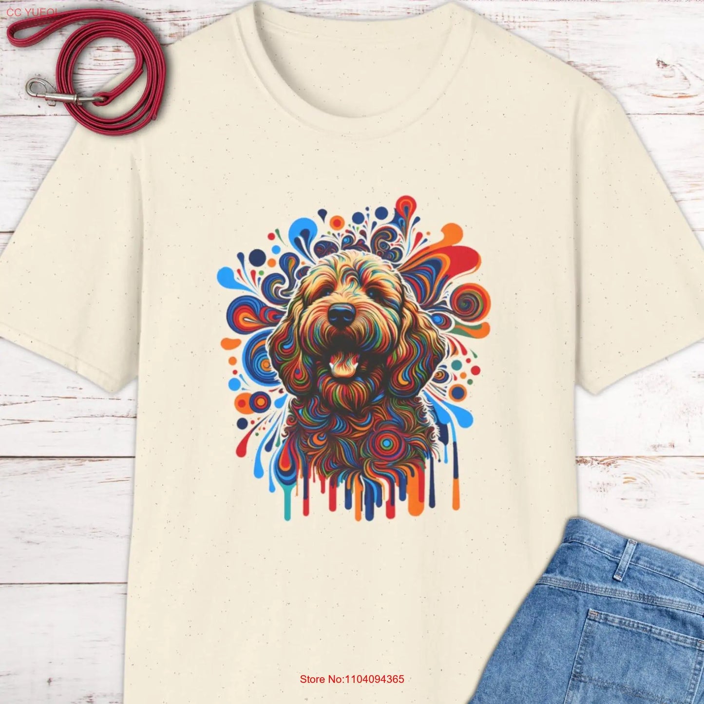 Happy Labradoodle Psychedelic Cotton T Shirt Colorful Dog Mom Trendy Lover Fashionable Pet Owner Apparel