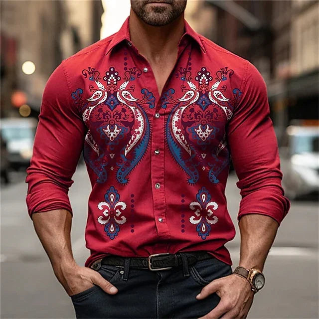 2025 New Men's Street Fashion Long sleeved Polo Collar Button Cardigan Shirt Diamond Print Designer Men's Clothing S-6XL