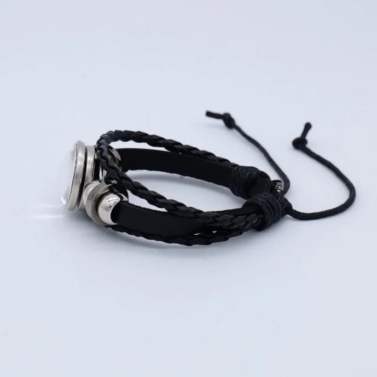 Syria Three Stars Flag Pu Leather Gemstone Bracelet Length Adjustable Men Women Kids Black Hand Rope National Flag Wristband