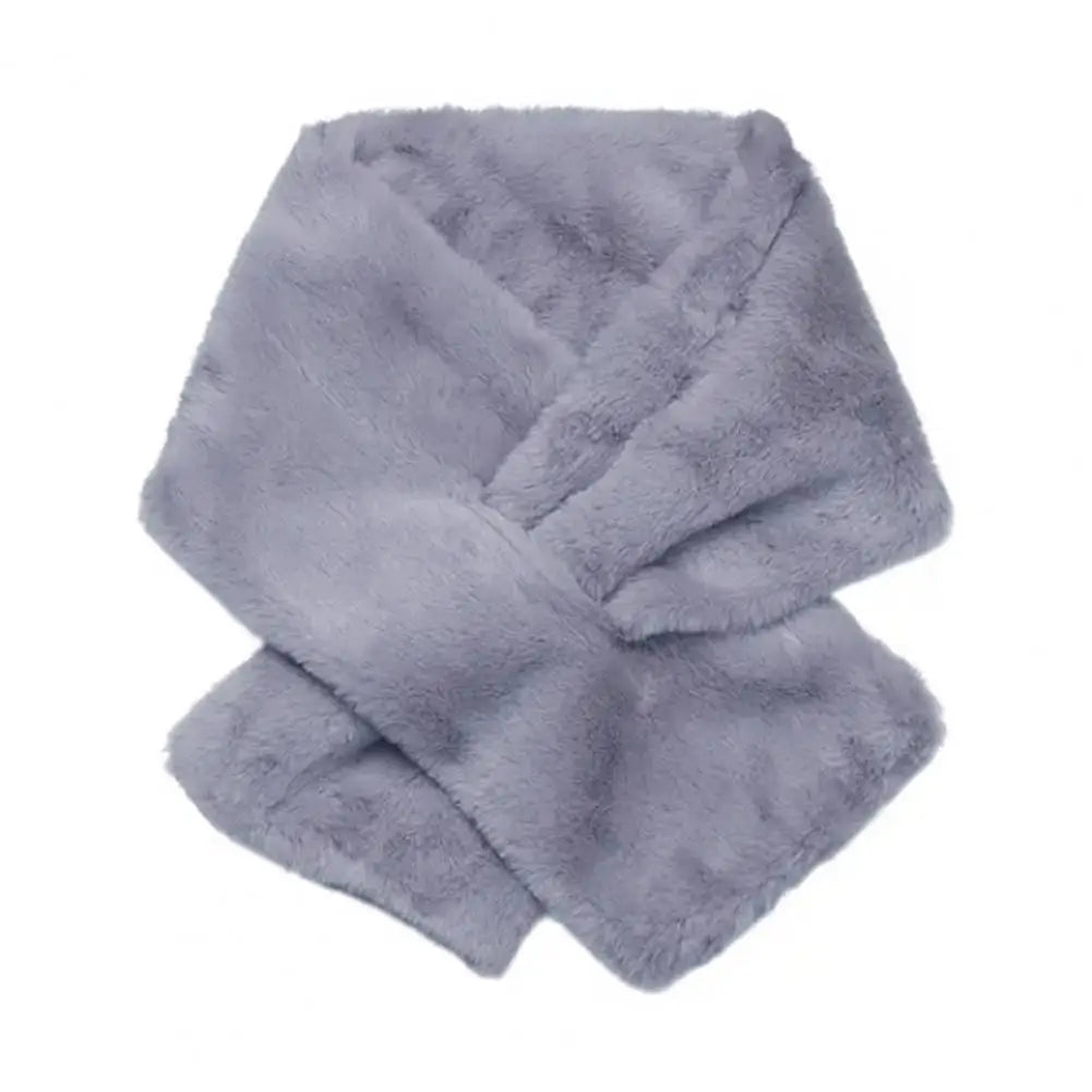 Women Winter Faux Rabbit Fur Cross Collar Solid Color Thickened Neck Warmer Scarf Collar Plush Shawl Scarf Clothes Accessories