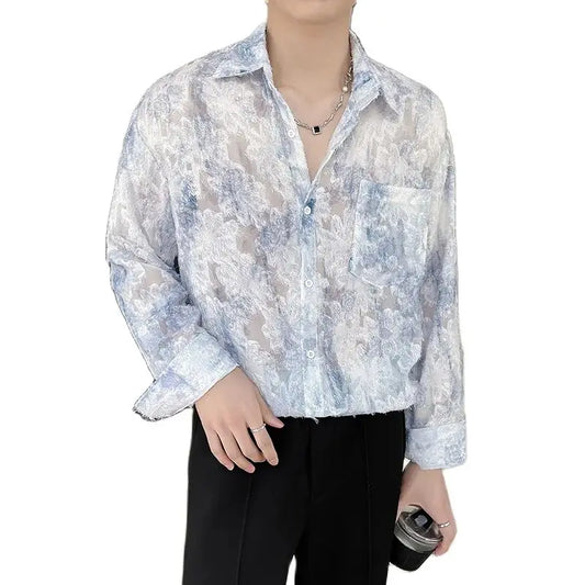 Loose Long-sleeved Shirt, Men's Single-breasted Square Collar Shirts Fashion Casual Blouse  - mon