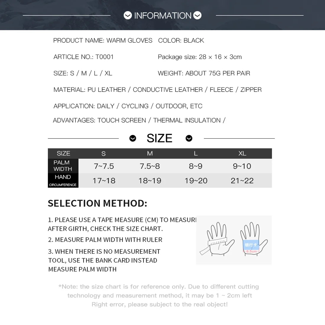 Herbst Winter Motorradhandschuhe Herren Damen Winddicht Anti-Rutsch Touchscreen Fleece Warm halten für Arbeitshandschuhe Herren Sport Fahrrad Schwarz 