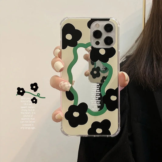 Retro sweet girls Mirror flowers art Japanese Phone Case For iPhone 15 14 13 12 11 Pro Max Xr Xs Max 15 14 Plus Case Cute Cover