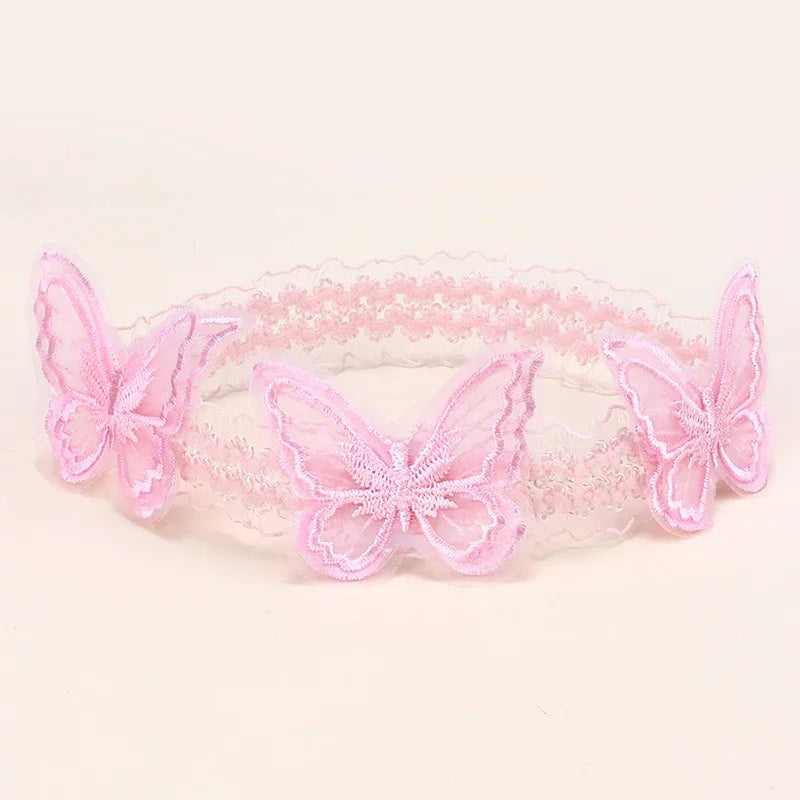 Oaoleer Blue Lace Butterfly Headband Mesh Butterfly Hairband for Baby Girl Soft Elastic Nylon Hair Band Toddler Hair Accessories