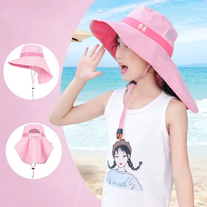 Ready to Ship Kids Sun Hat UV Protection Sunhat 5 Colors Adjustable Water Flap Baby Girl Summer Hats UPF 50+ Beach Hat