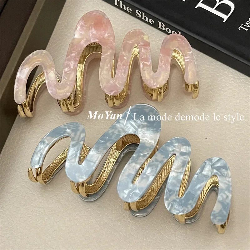 Han Acetate Metal Wave Grip Female Back Head Updo Shark Clip Large Hair Clip High-Grade Sense Hair Clip Headdress