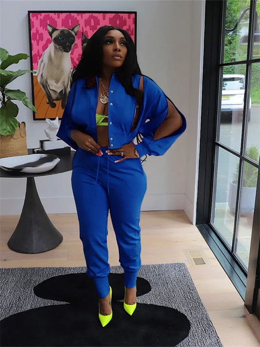 Streetwear 2 Piece Sets Women Outfit Spring Clothes 2025 Women Zip Up Hollow Out Jacket Top and Pant Sets Two Pieces Sweatsuits
