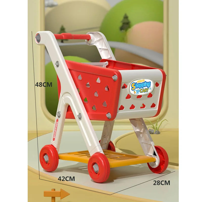 WizKidz Kids Shopping Cart Toy Grocery Trolley With Pretend Play Food Set Supermarket Playset Accessories For Toddlers Aged 3+
