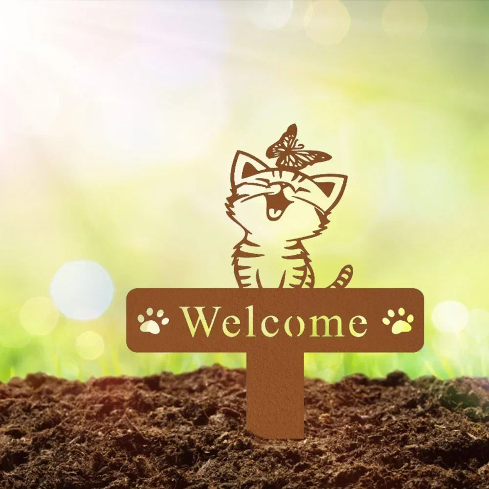 Elegant Cat Garden Stake - Bring beauty to your garden with this metal cat. Butterfly memorial. Perfect cat name decor
