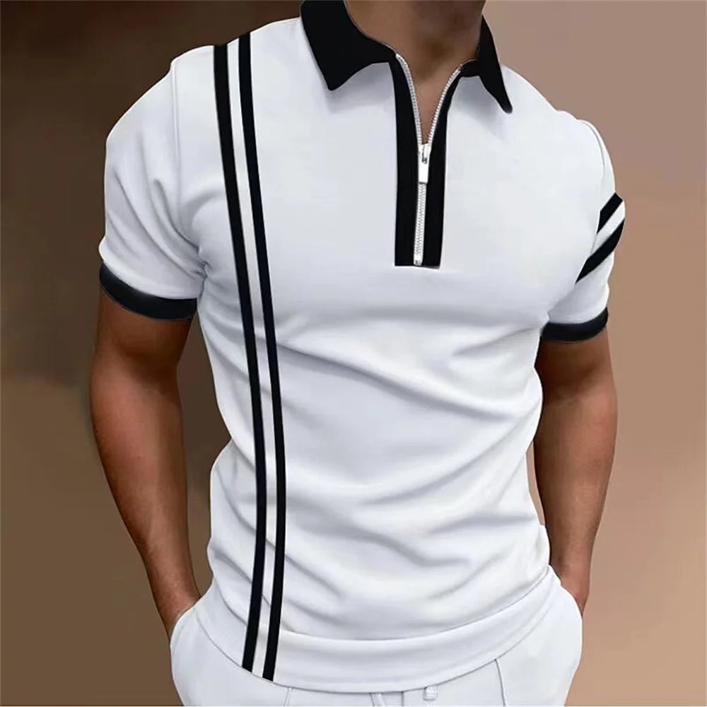 Striped Printed Short Sleeve Polo Shirt Summer Golf Clothing High Quality Tops Simple Men Clothing Loose Oversized Pullover 2023