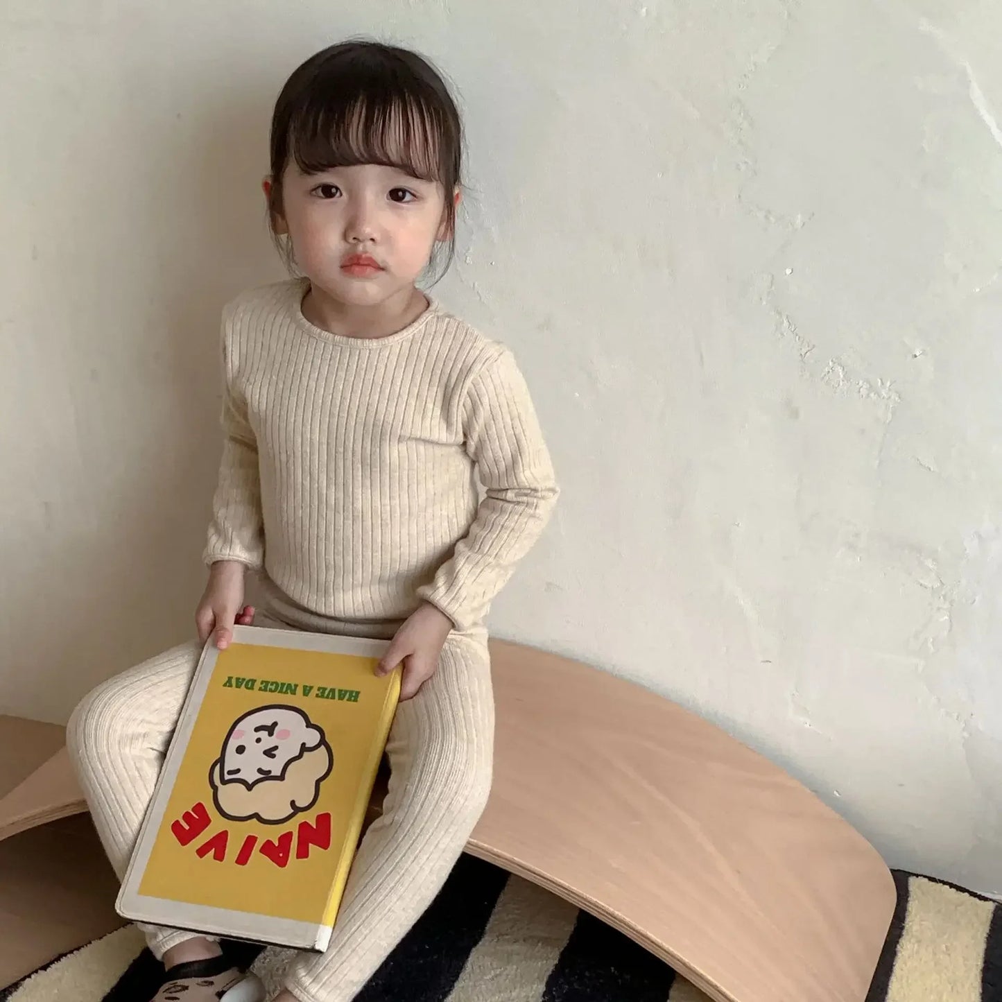 Autumn Baby Winter Knitwear Boys Stripe Round Collar Soft Soild Pajamas Sets Children Clothing Warm Thickening Girls