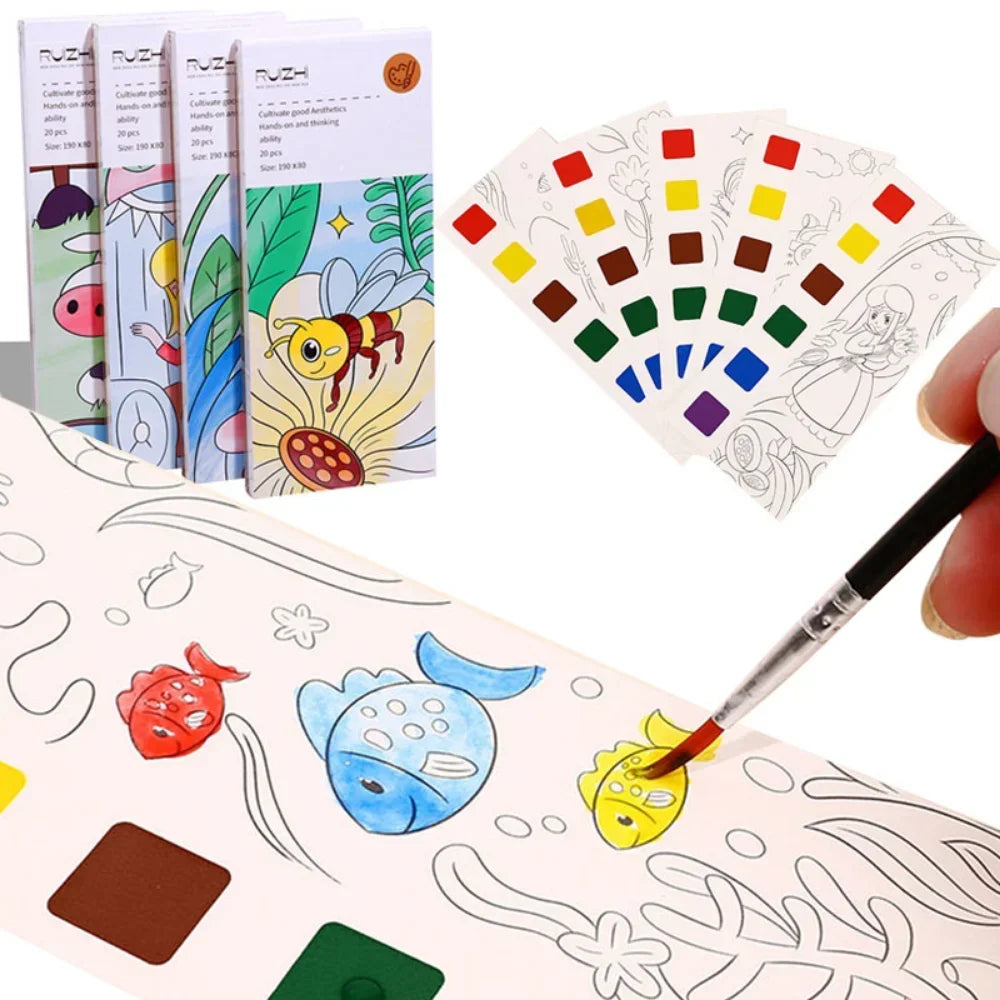 Portable Children Watercolor Painting Book 20 Sheets Gouache Graffiti Picture 1 Pen Coloring Water Drawing Books Set Kids Toy