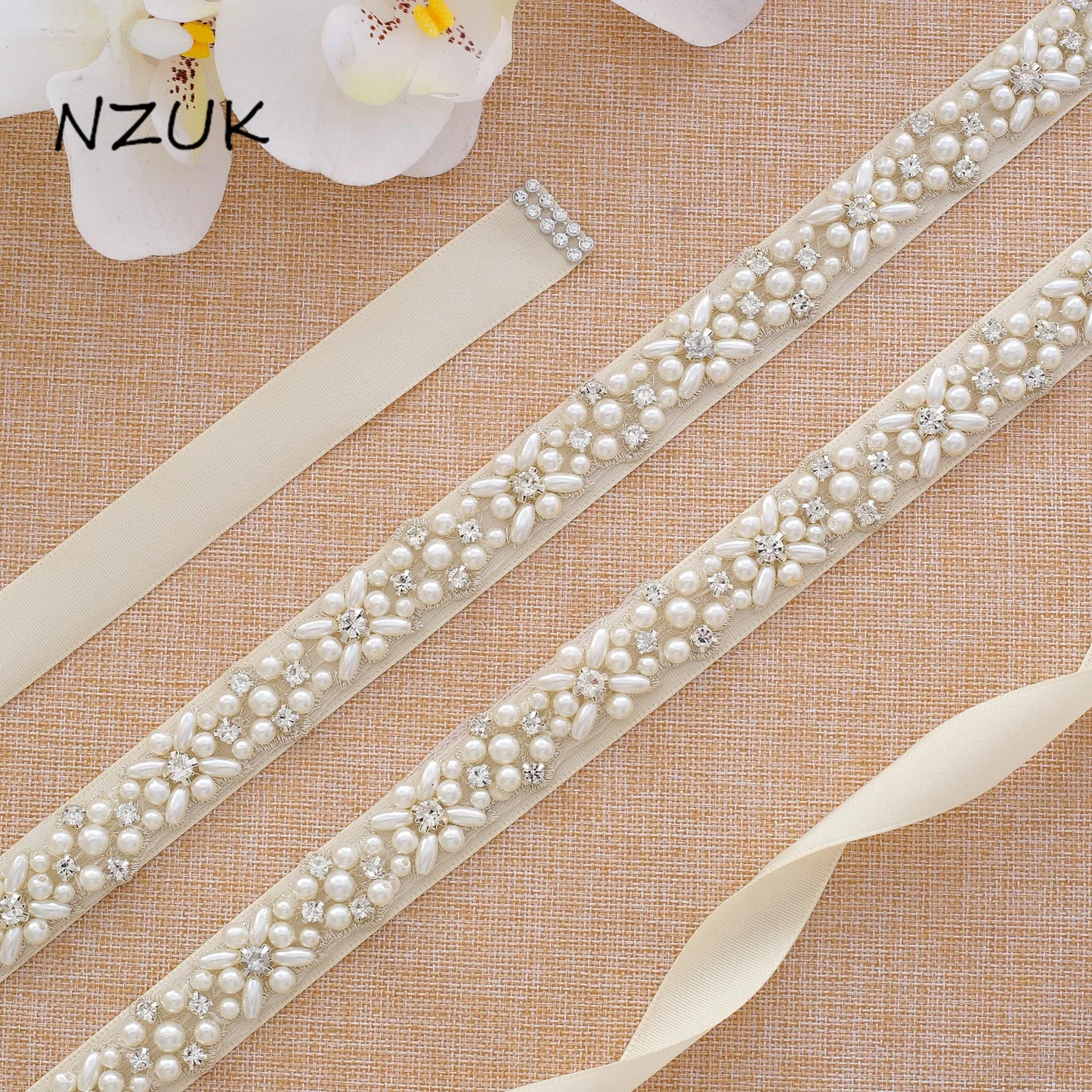 NZUK Crystal Bridal Sash Rhinestones Pearls Wedding Belt  Satin Bridal Belt And Sash For Wedding Decoration