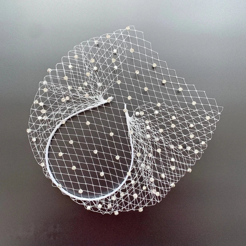 White Headband Veil for Bridal Crystal Birdcage Black Face Net Mask Hair Jewelry Accessories Veils Charming Wedding Fascinators