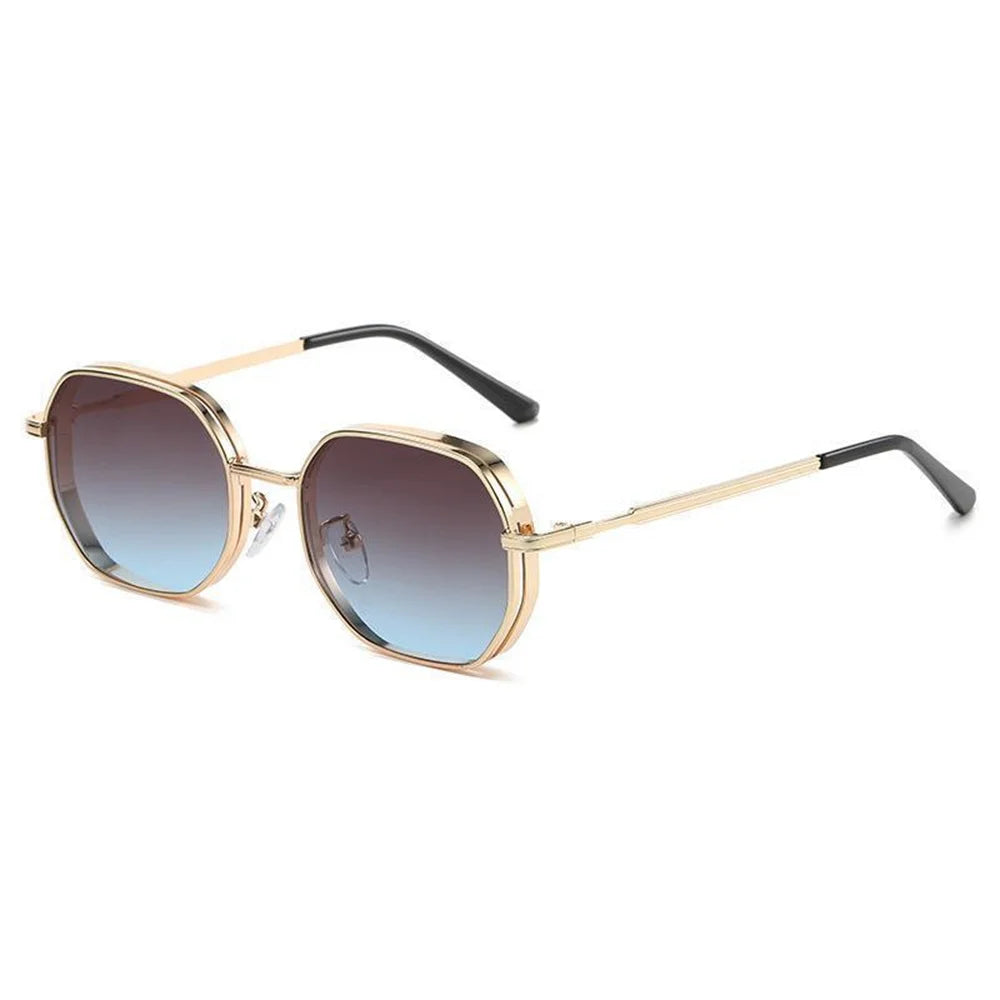 Vintage Metal Polygon Sunglasses Women Men Fashion Gradient Glasses Brand Designer Uv400 Shades Eyewear Driving Fishing Goggles