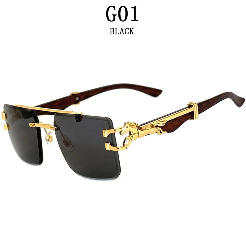 New In Sunglasses For Men Wooden Rimless Sunglasses Women  Vintage Square Fashion Glasses Luxe Gafas De Sol Hombre Zonnebril Sun