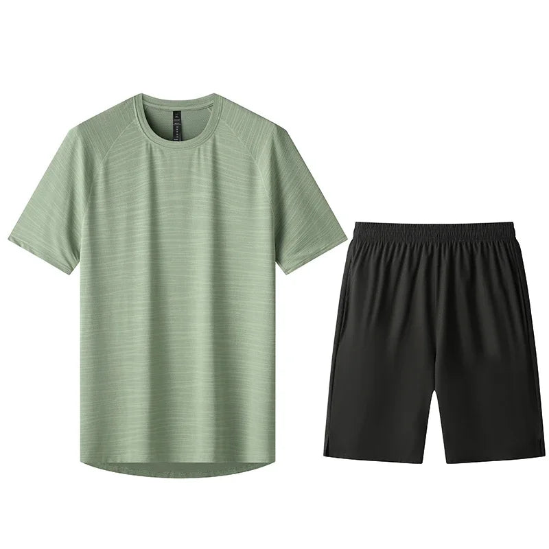 2pcs Set Mens Running Sportswear Suit Golf Tennis Workout Sweatshirts Short Sleeved Shorts Kits Outdoor Go Hiking Sports Clothes