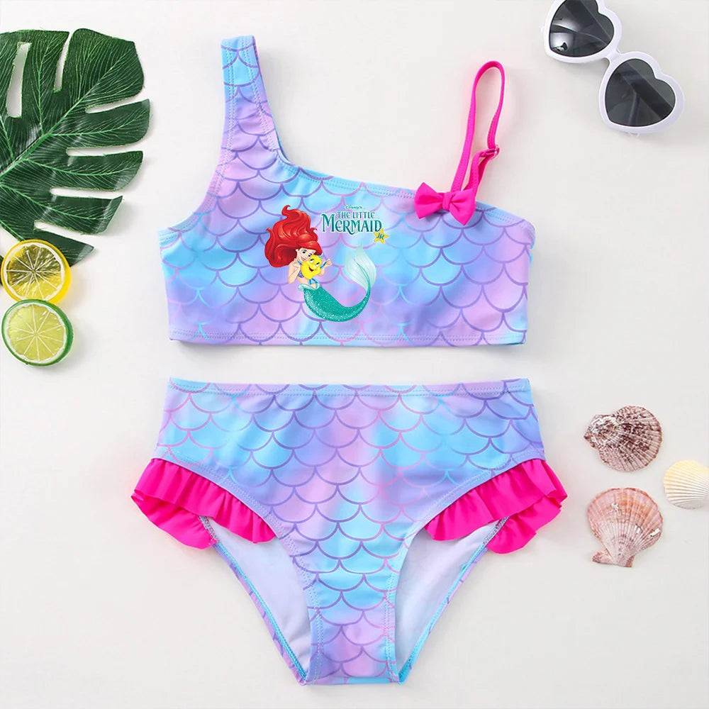 The Little Mermaid Girls Swimsuit One-Piece Bathing Suit Children Dresses Summer Swimwear Beach Suit Kid Wear Mermaid Fish Scale