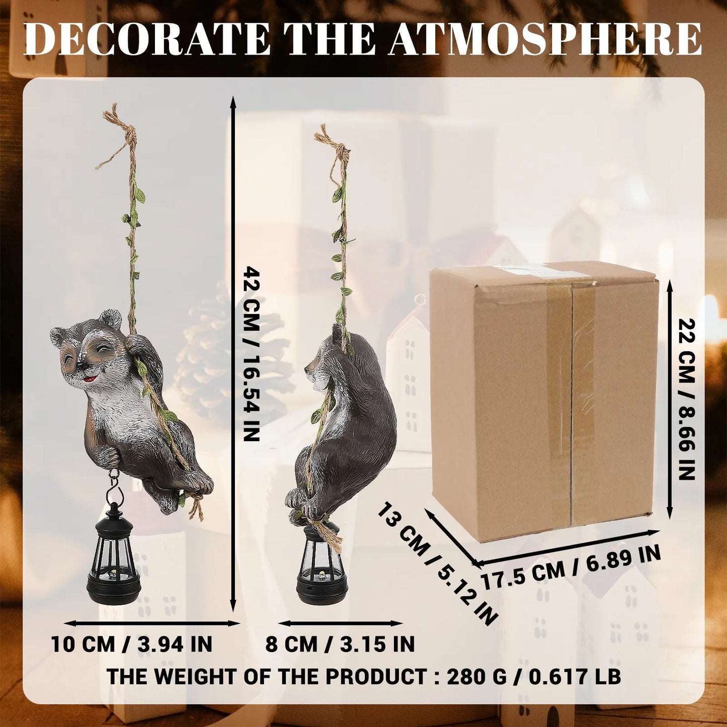 Solar Light Outdoor Statues Resin Raccoon Climbing On A L Vine With LED Waterproof Hanging Animal Figurine For Garden Wall Decor