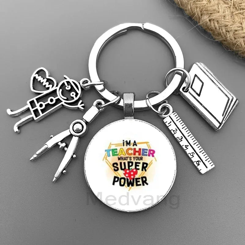 New Thank You Teacher Keychain Gift Thanksgiving Teacher Education Pendant Round Glass Keychain Teacher's Day Jewelry Gift