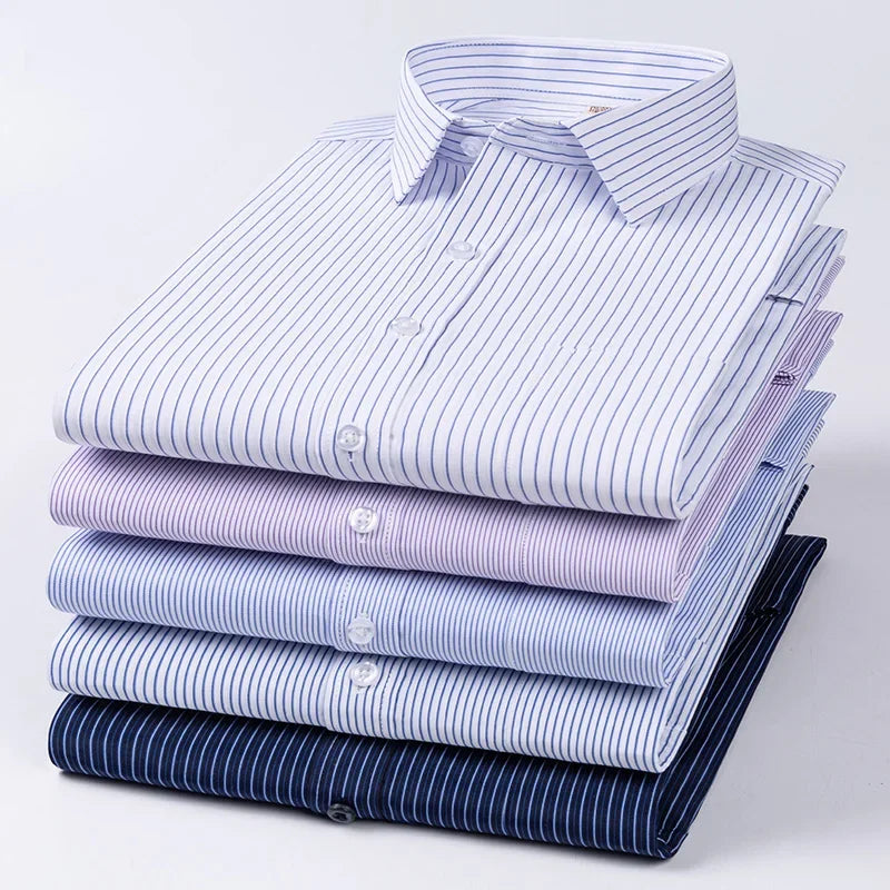 New Men's Formal Shirt Long Sleeve Office Striped Anti-wrinkle Non-ironing Fashion Business White Shirts S~8XL Oversized