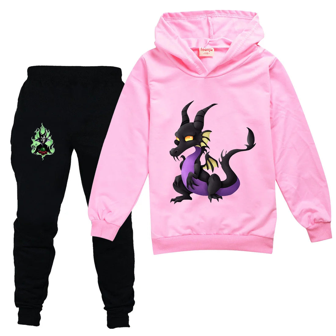 Maleficent Kids Sportswear Suits Girls Boys Casual Thin Hoodie Black Pants Teen Chilren Outerwear Clothing Sets