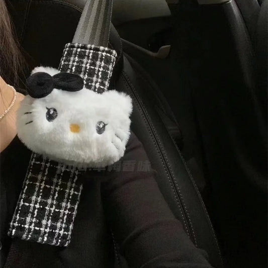 Sanrio Hello Kitty Car Safety Belt Cover Cartoon Kawaii Universal Plush for Women Kids Adults Non-slip Car Interior Accessories