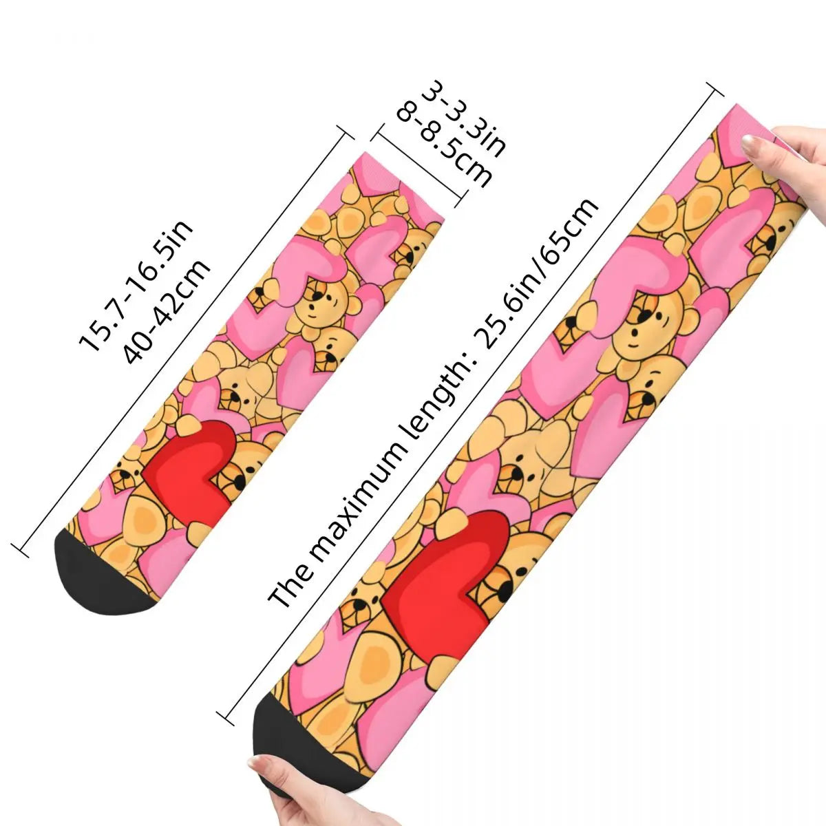 Funny Men's Socks Valentines Day Seamless Design Retro Harajuku Teddy Bear Hip Hop Seamless Pattern Crew Crazy Sock Gift Printed