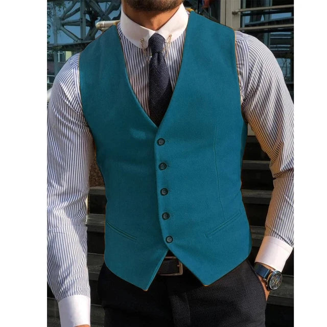 Men's Suit Formal V Neck Wool Green Herringbone Tweed Casual Waistcoat Formal Business Vest Groomman For Wedding