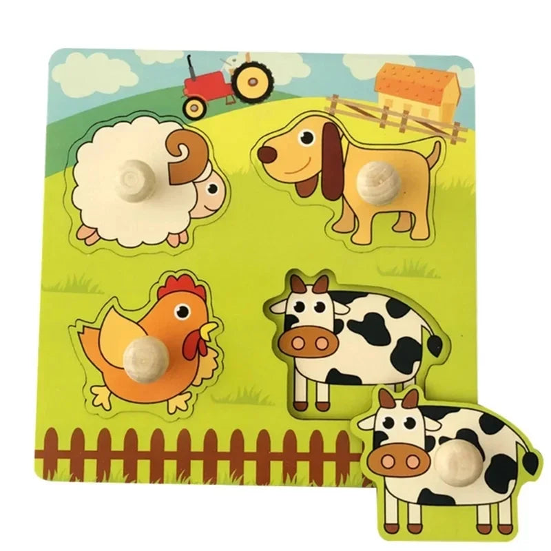 Montessori Baby Toys 3D Wooden Puzzles Children'S Hand Scratch Board Puzzle Kids Early Learning Education Fruit Cognitive Toy