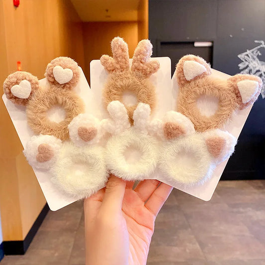2pcs Women Girls Cute Antlers Cat Ears Plush Elastic Hair Bands Winter Sweet Hair Decorate Scrunchie Hair Ties Hair Accessories