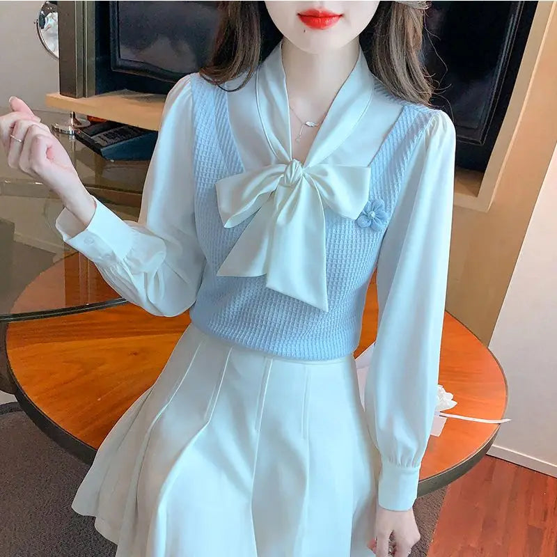 French Bow Chiffon Shirt for Petite Women Sweet and Elegant Top clothes