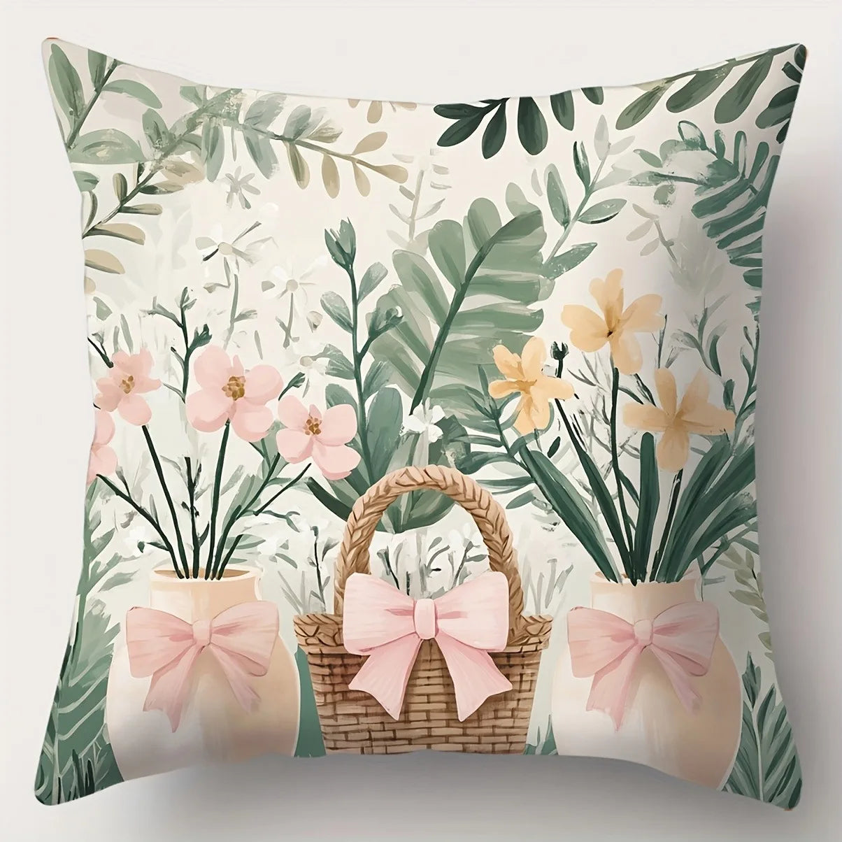 Easter Bunny and Plant Pillow Cover Nordic Home Decor Pillow Cover Festive Bedroom Living Room Decor Polyester Cushion Cover