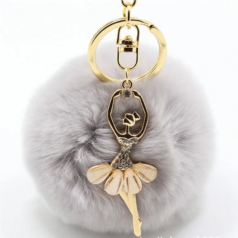 Car Women handBag Key Chain Fashion Pearl Chain Crystal Bottle Bow Pompom Keychain Fluffy Puff Ball Keychains Jewelry